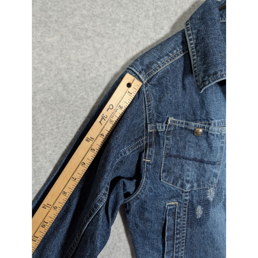 Rocawear Y2K Denim Jacket Womens Small Distressed Trucker Cropped Hip Hop - Picture 8 of 13